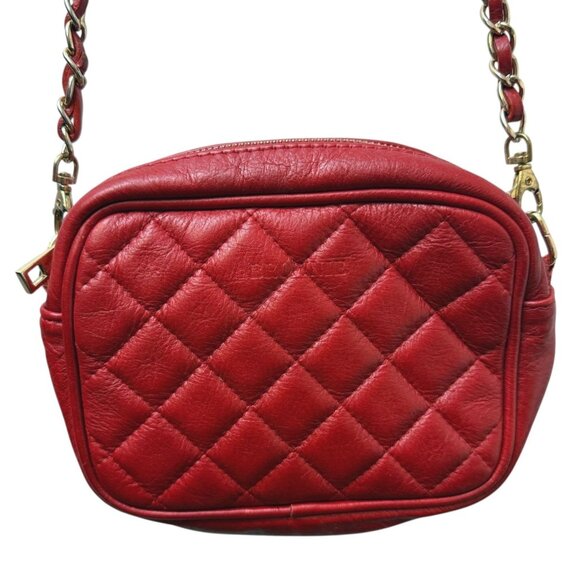 BROWNIE Red Leather Quilted Bag Chain Crossbody Made in Italy Handbag - Picture 3 of 14